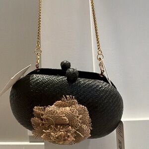 Urban Expressions Black Woven Clutch with Burlap Flower
